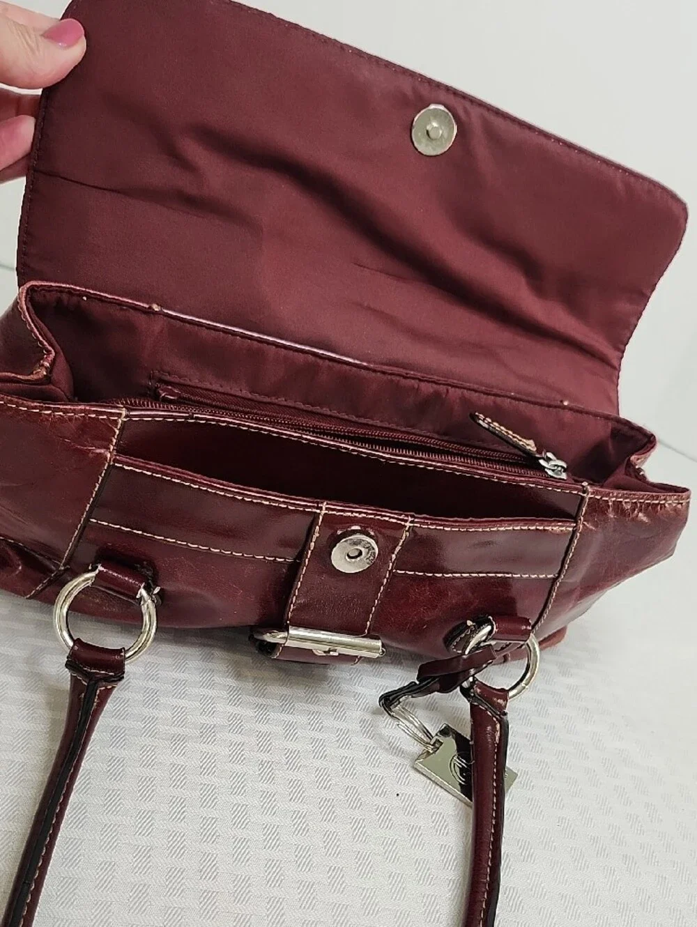 Giani Bernini Burgundy Glazed Leather Satchel Silver Buckle